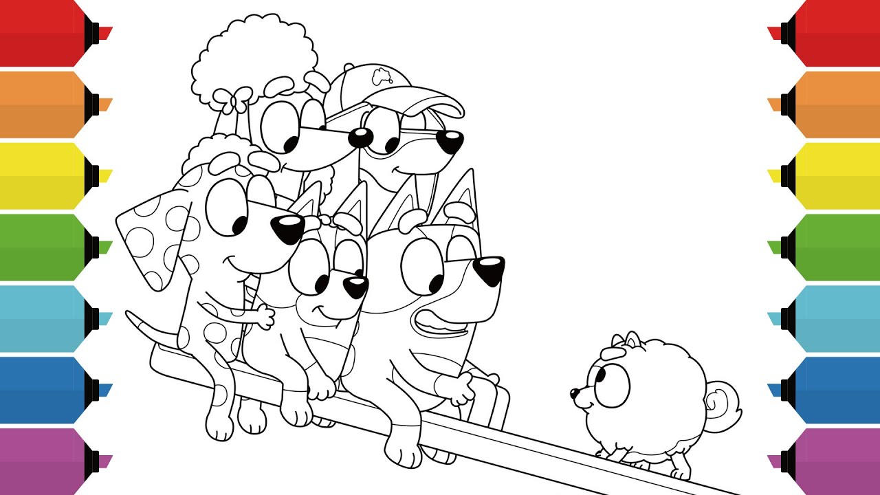 Coloring Bluey & Friends Coloring Pages | Bluey, Bingo, Coco, Chloe & Snickers | Markers