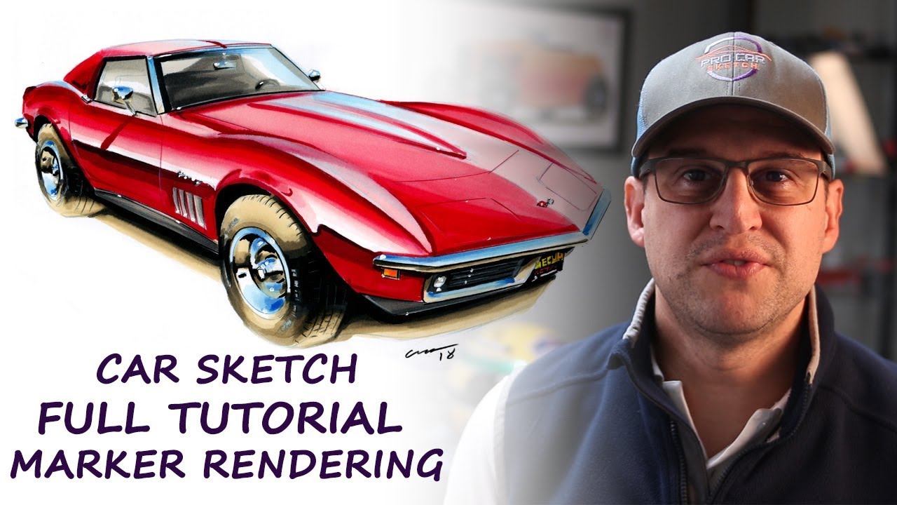 Marker render from start to finish. Car Sketch tutorial