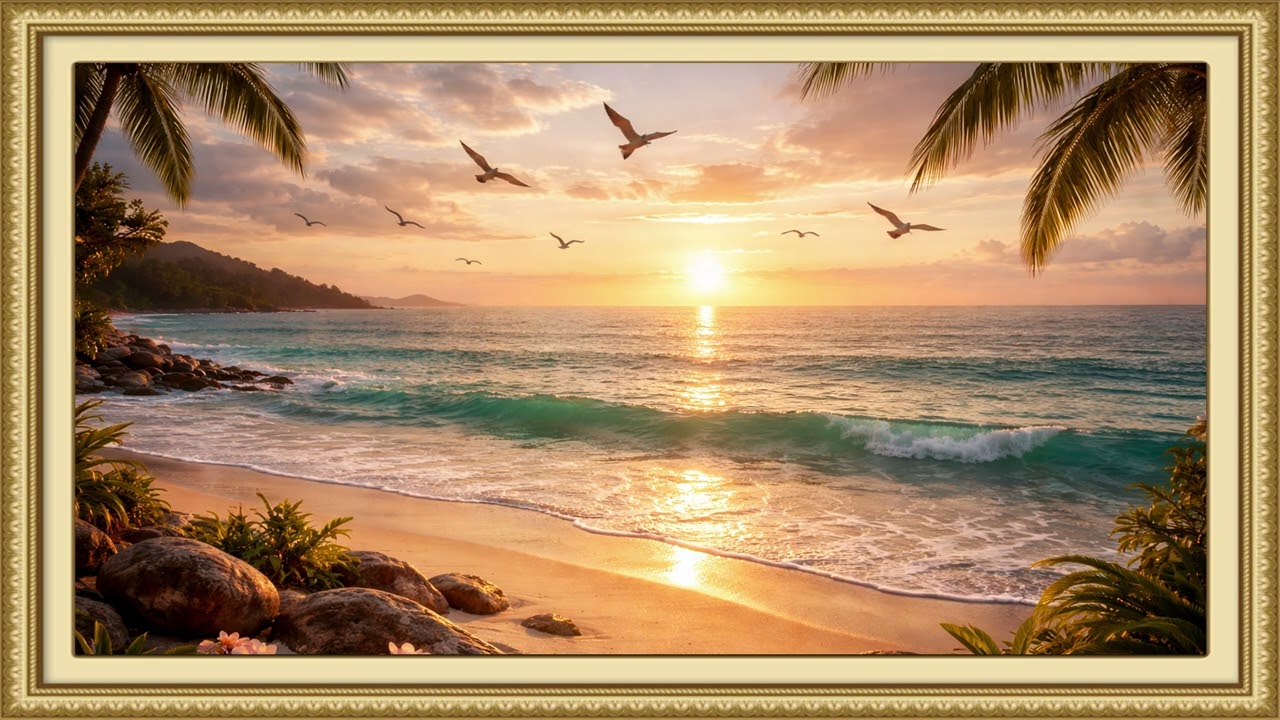 4k Sunset over a Tranquil Tropical Beach | Ambient Art 4k Displays