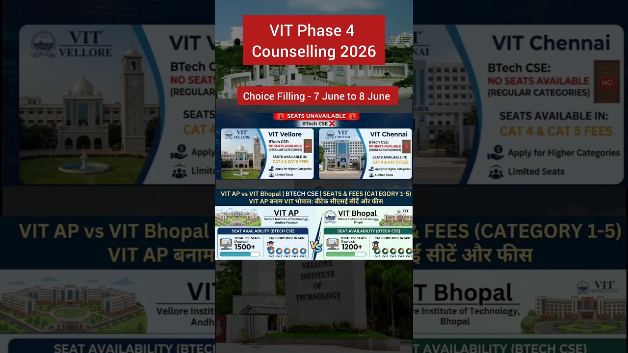 VIT Phase 4 Counselling 2026 | BTech CSE Available in VIT Vellore? CSE Seat in VIT AP & VIT Bhopal