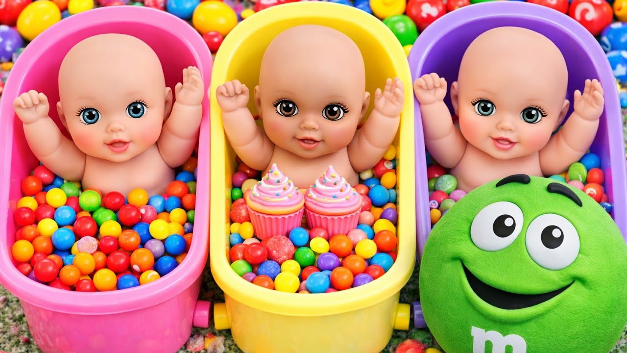 10 Minutes Satisfying with Full of 3 Rainbow BathTubs Candy with M&M's & Magic Slime Cutting Video