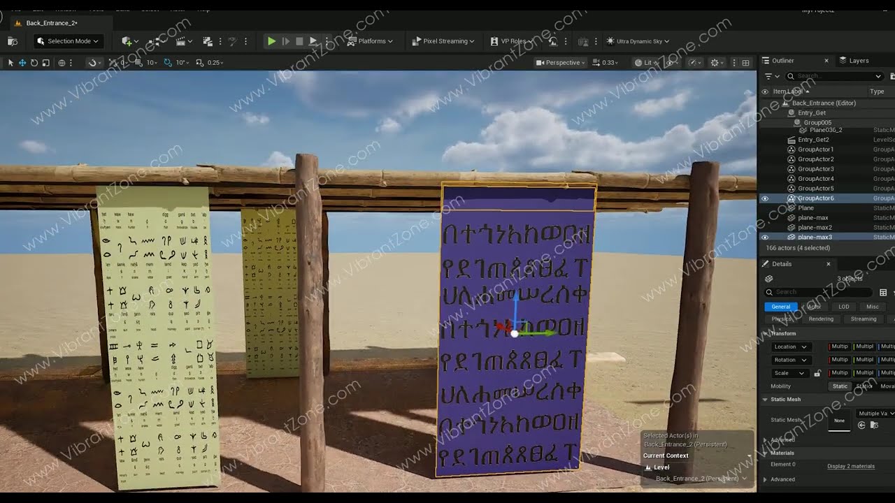 3D Fabric Old Civilization Language Design in Entry Gate | Unreal Engine | Vibrant Zone Studios