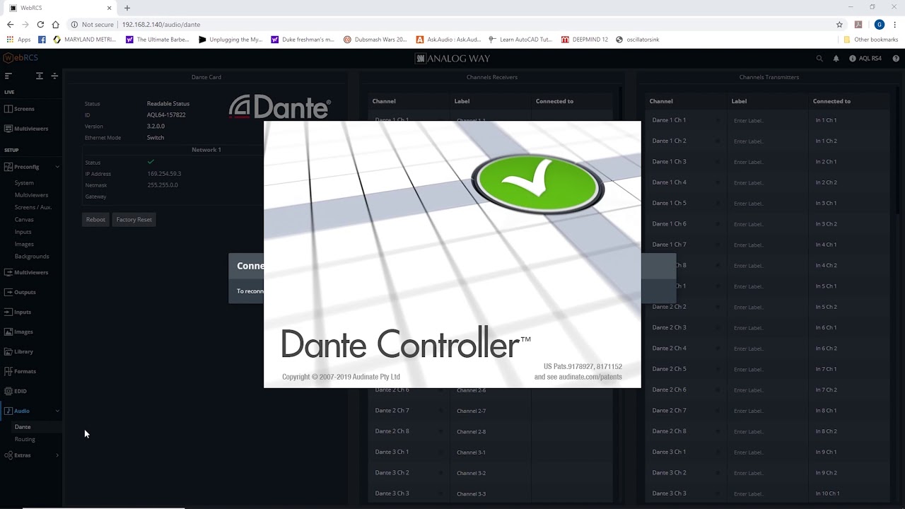 Analog Way Aquilon and Dante Controller Setup