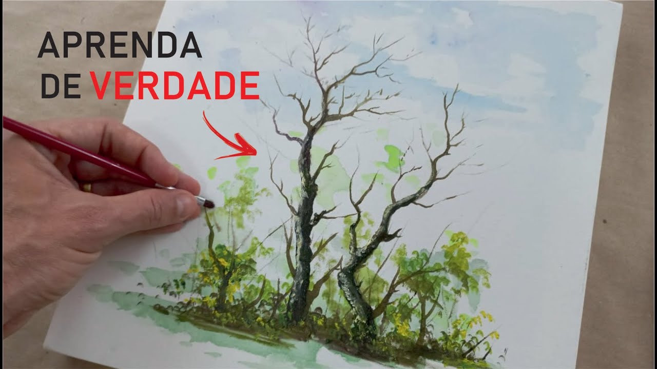 COMO PINTAR ARVORE E VEGETAÇÃO COM GALHOS SECOS | AULA DE PINTURA EM TELA | PAINTING ACRYLIC | ASMR