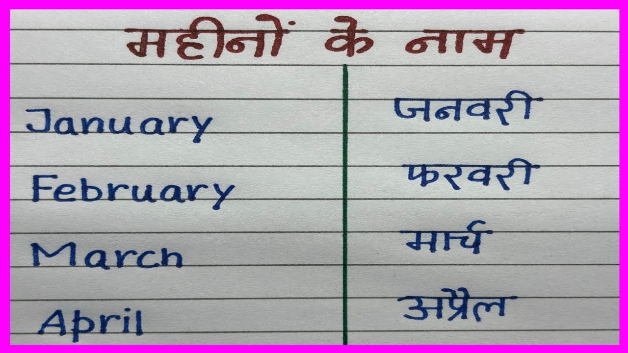Months Name  | महीनों के नाम | Mahino ke Naam | Months Name in English and Hindi | January February