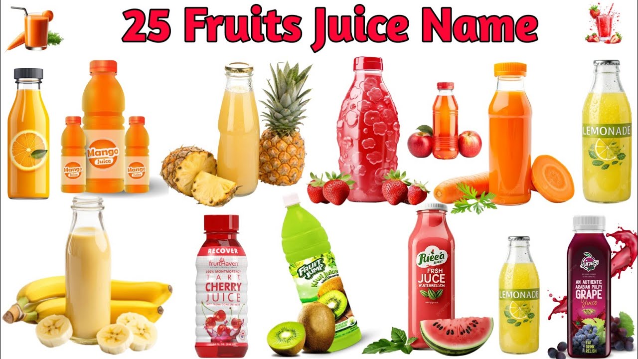 25 जूस के नाम | Learn  20 Juice Names in English and Hindi |  Kids Learning  