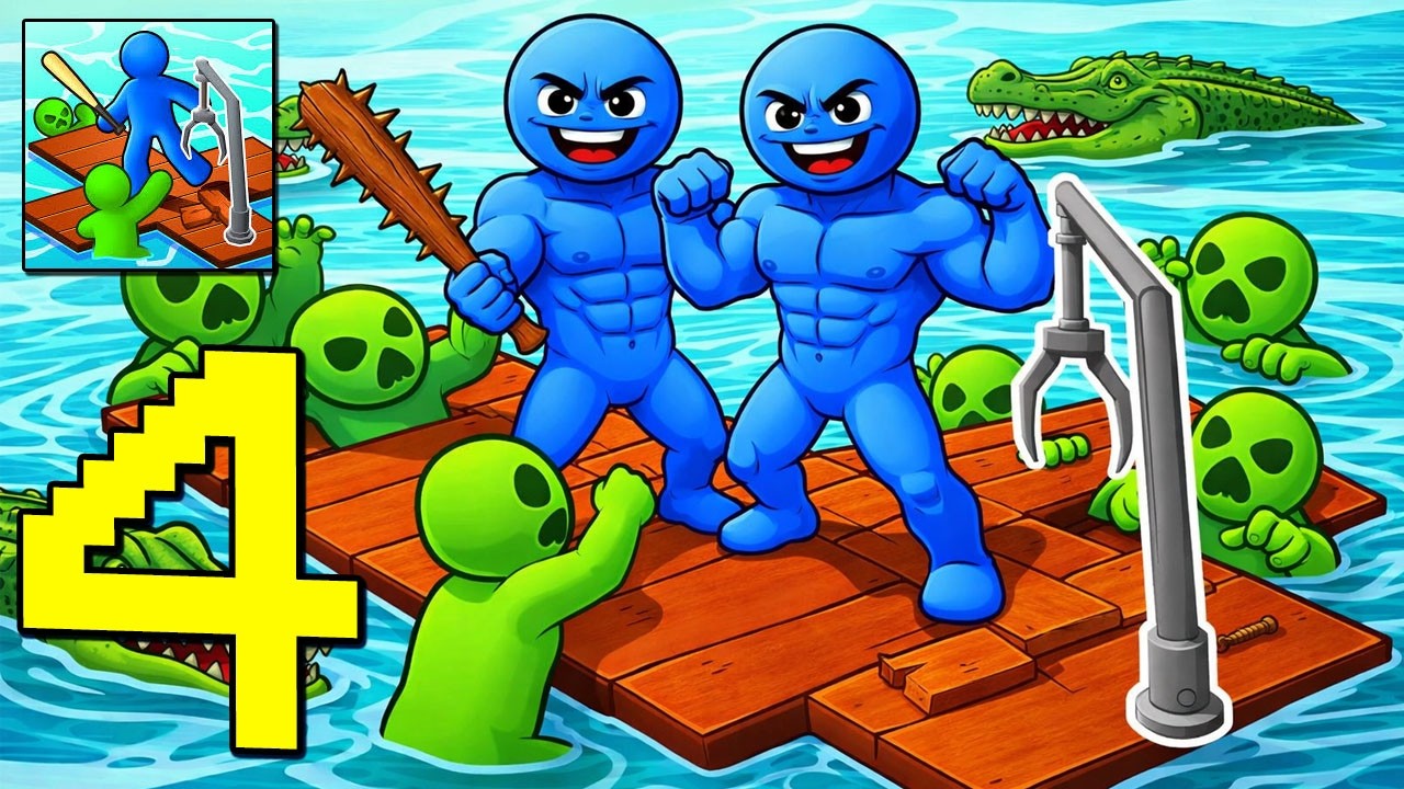 Zombie Raft - Gameplay Walkthrough Part 4 - Fight and Find Supply, Update Base (Android,iOS)
