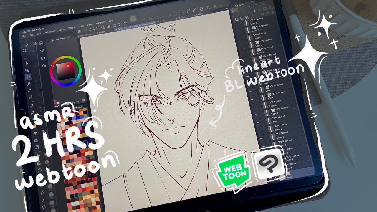 late night webtoon vlog🌷ASMR draw with me (with music) | 2 HRS real time | motivation to do art ✨