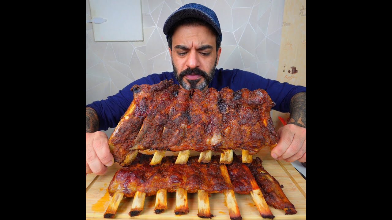 اضلاع العجل المدخنة بالباربكيو لعدة ساعات موكبانغ Veal Spare Ribs BBQ Mukbang Eating show