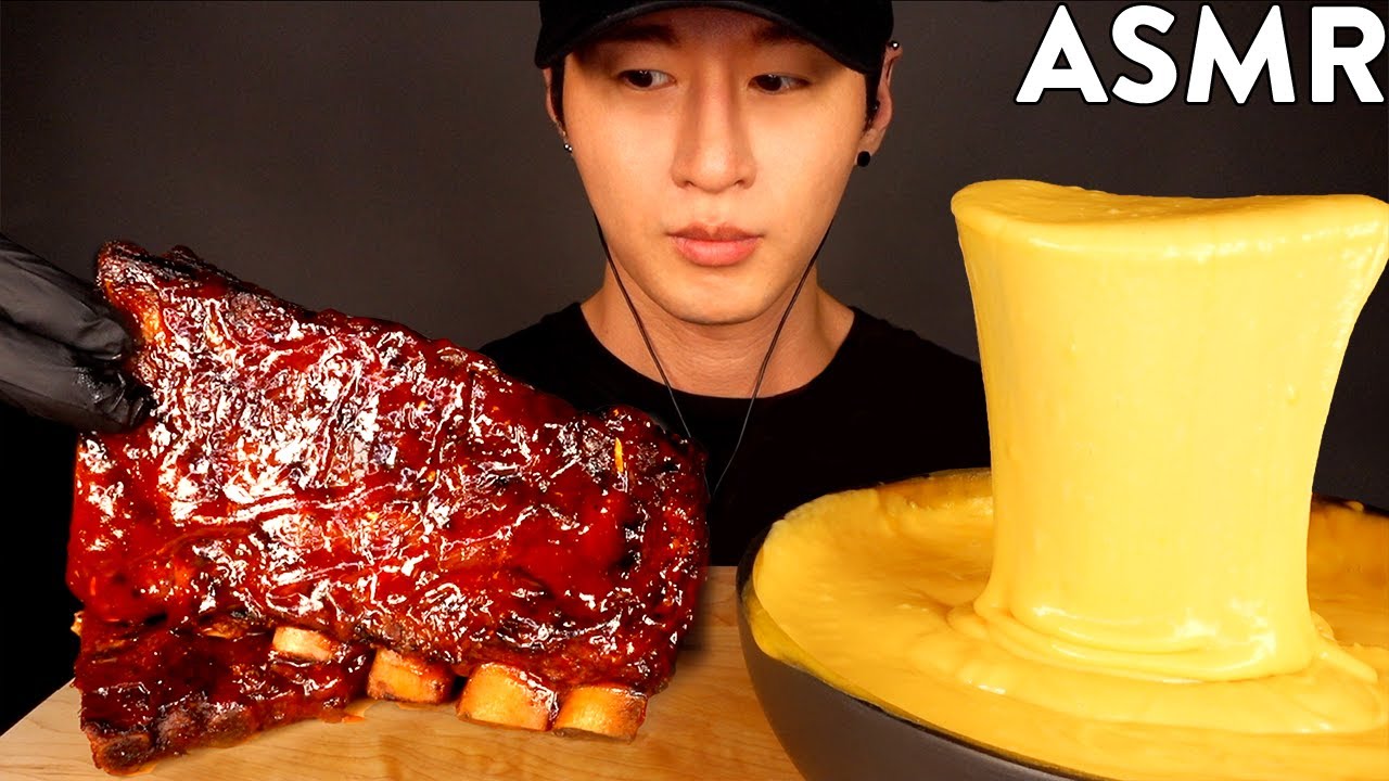ASMR BBQ BABY BACK RIBS & STRETCHY CHEESE FONDUE MUKBANG (No Talking) EATING SOUNDS | Zach Choi ASMR