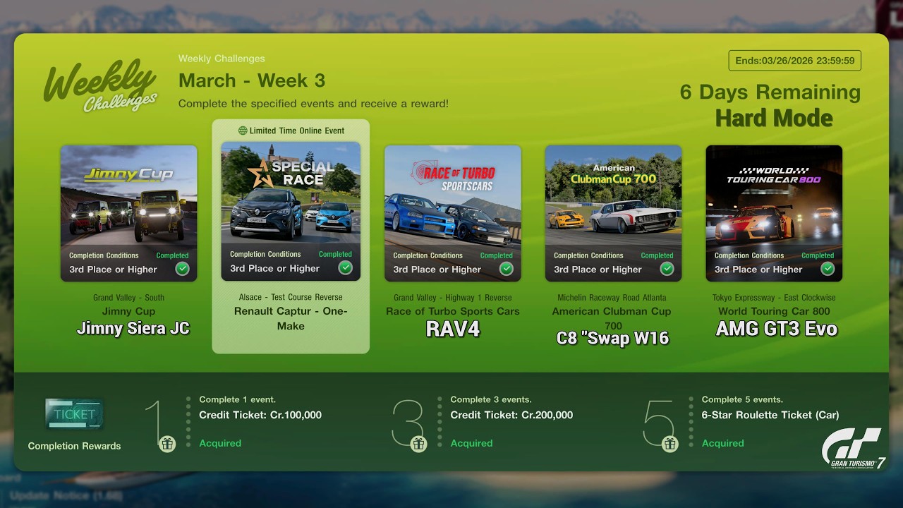 Gran Turismo 7 | Weekly Challenges March 2026 WK.3 - Back to 1-Make, WTC800 Tokyo [PS5Pro]