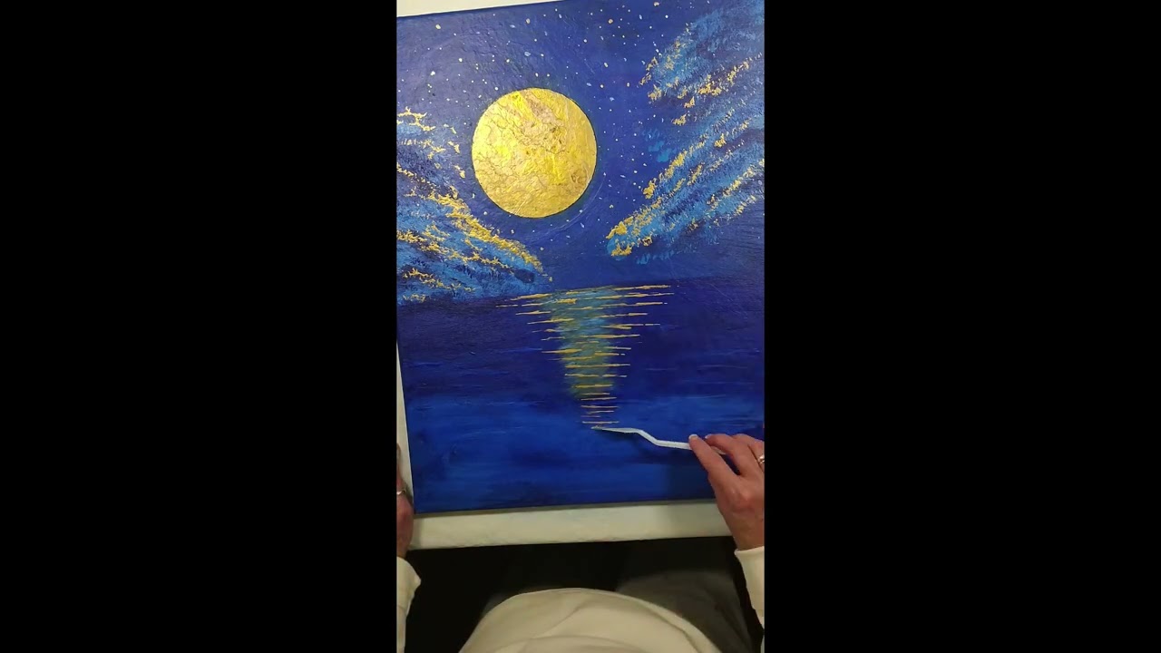 Golden Moon Over the Sea - Acrylic Art