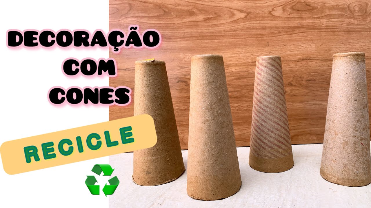 4 IDEIAS LINDAS DE DECORAÇÃO EM CONES de BARBANTE ou LÃ. Artesanato. DIY