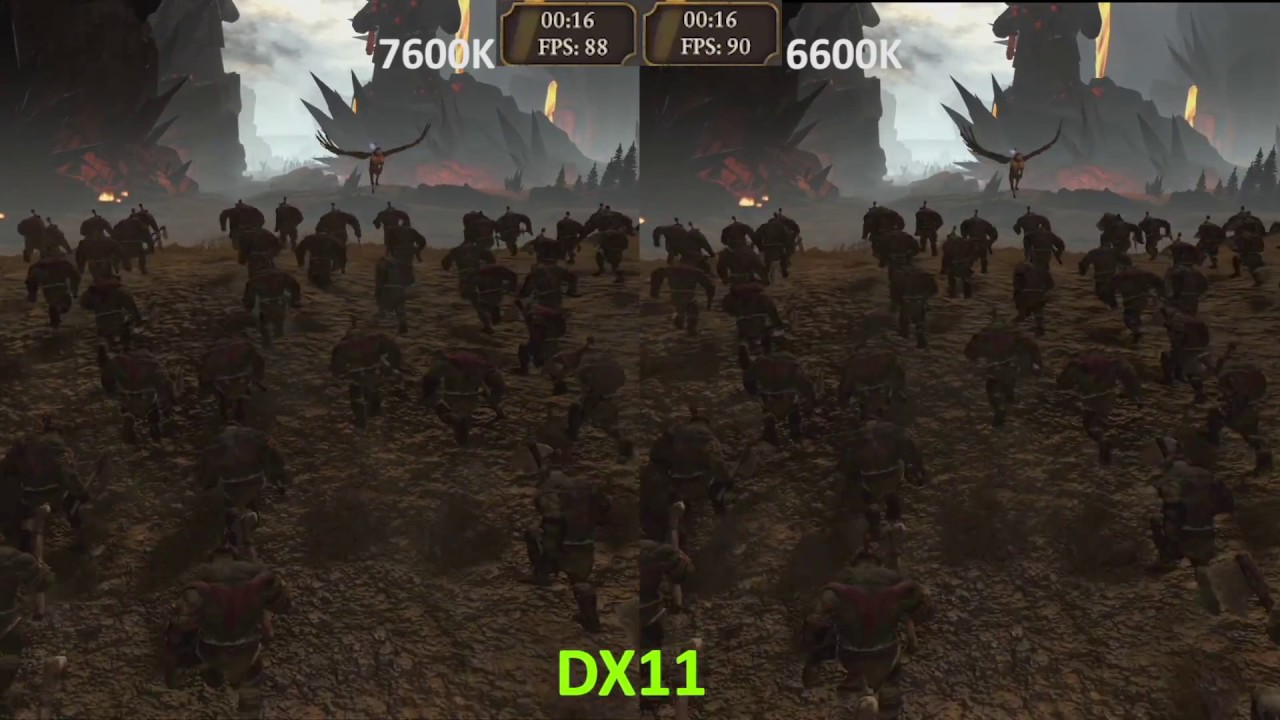 i5 7600K Kaby Lake vs i5 6600K Sky Lake Total War Hammer Benchmark (Side By Side Comparison)