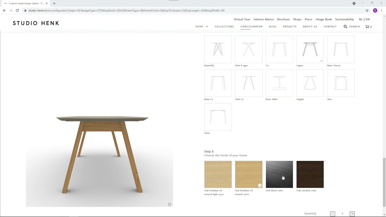 Studio Henk online Table configurator in Interactive 3D