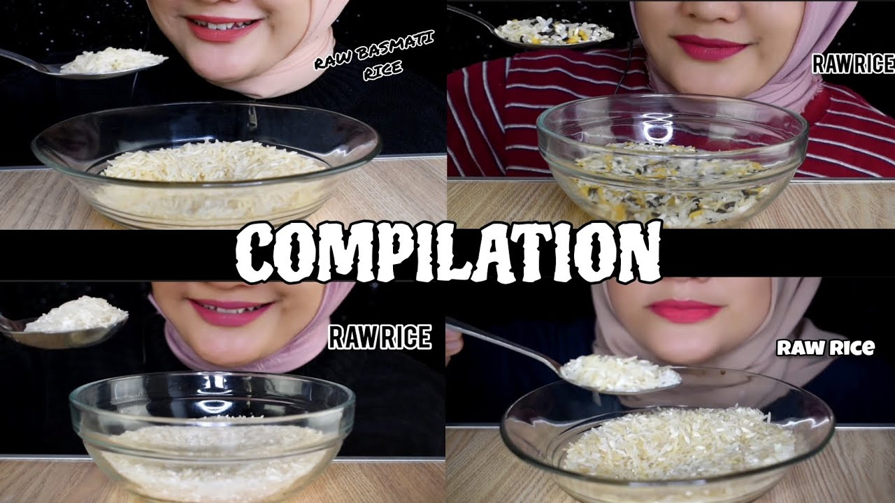 ASMR RAW RICE EATING || COMPILATION RAW RICE IN THE BOWL