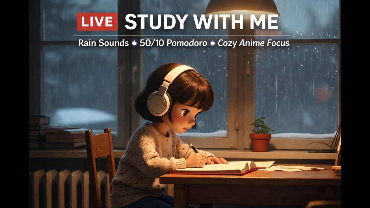 LIVE | 4 HOUR STUDY WITH ME | Pomodoro 50/10, Rain Sounds, Deep Work Focus, Cozy UK Ambience