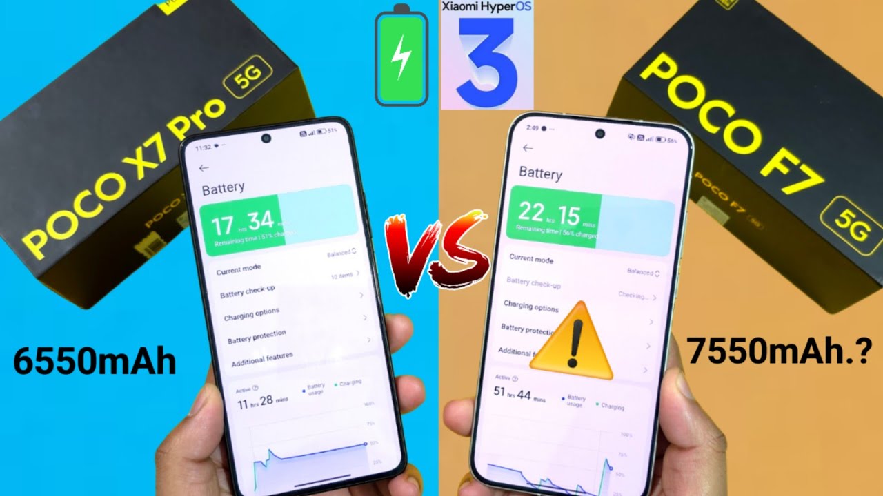 POCO F7 vs POCO X7 Pro Battery Test HyperOS 3 Update Android 16🚀🚀🔥🔥🔥