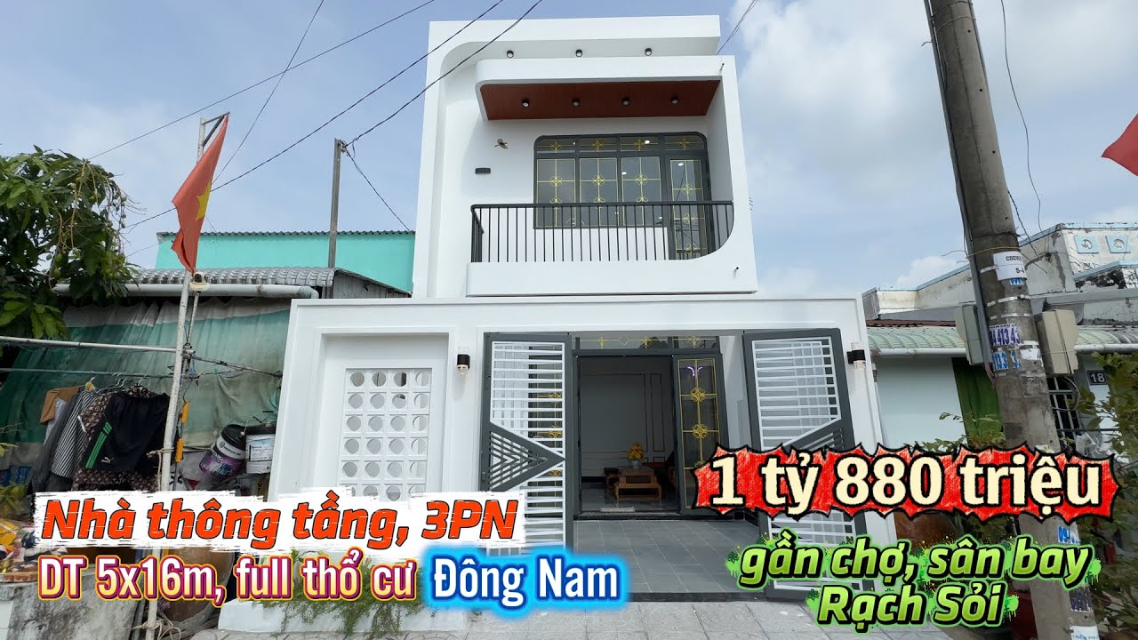 Nhà thông tầng, 3PN, lộ ô tô 7m, KDC vượt lũ Vĩnh Lợi, gần chợ, sân bay Rạch Sỏi