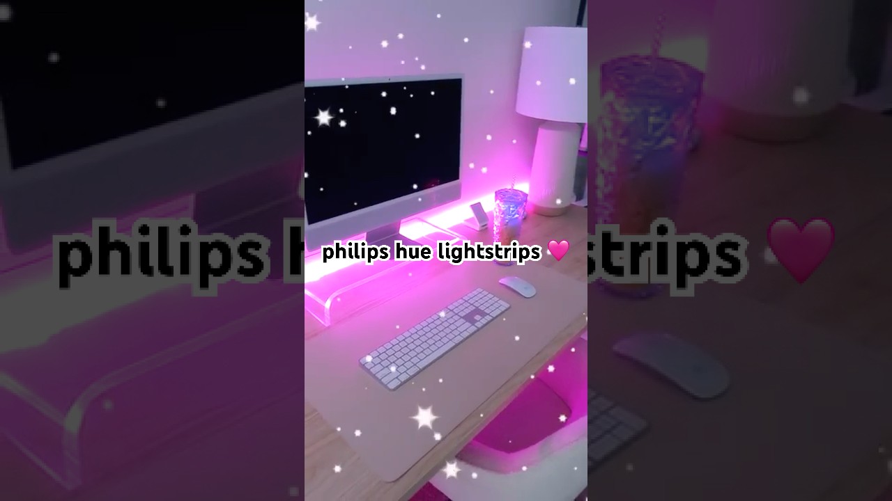 setting up philips hue lightstrips 🩷✨ #desktour #philipshue #desksetup