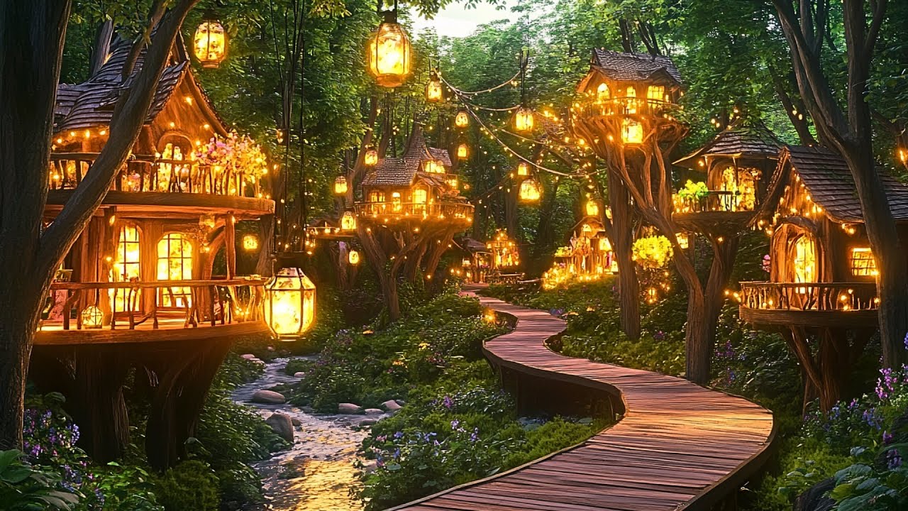 Magical Treehouse Village | Enchanted Forest Ambience & Relaxing Fantasy Music for Peaceful Escape