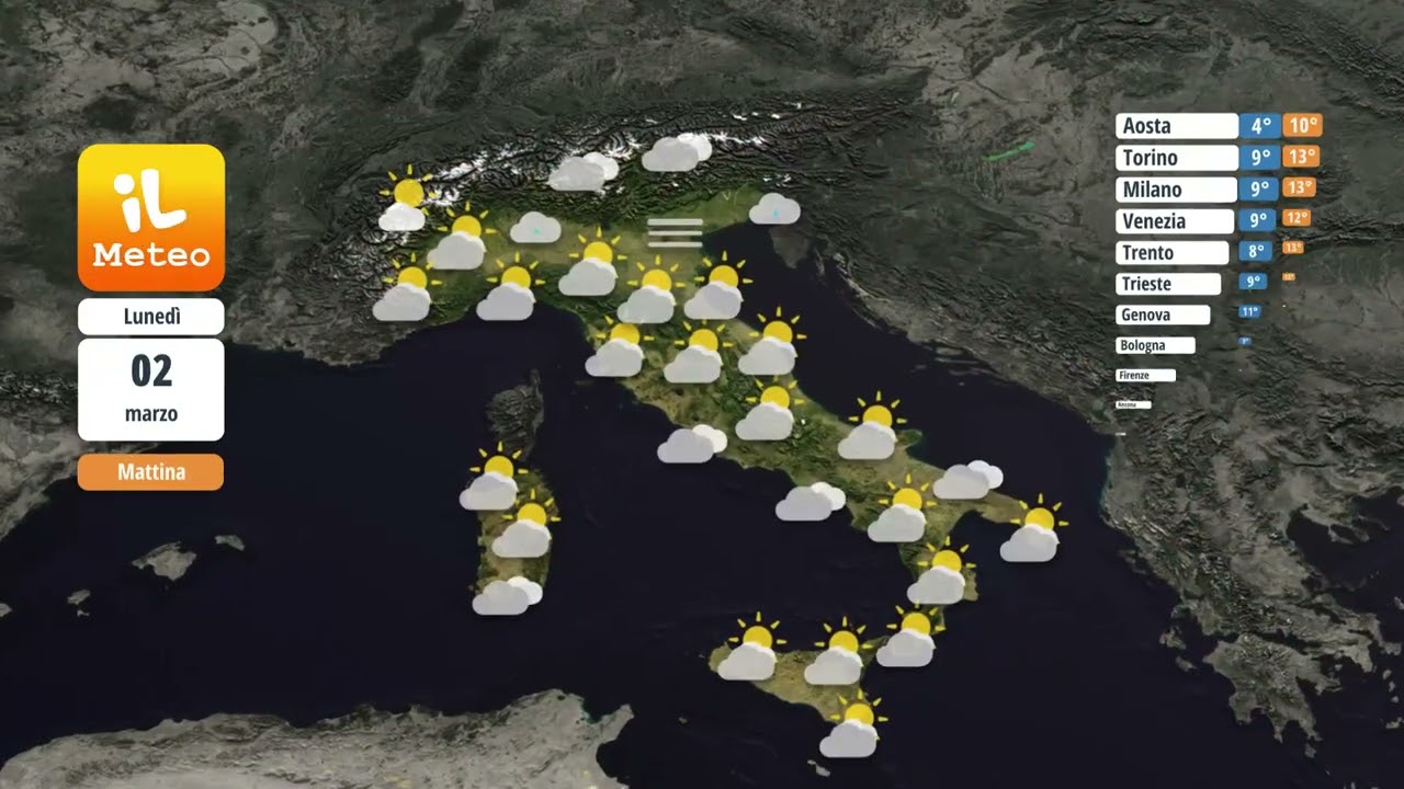 Domenica 01 marzo 2026 Previsioni meteo Italia di domani