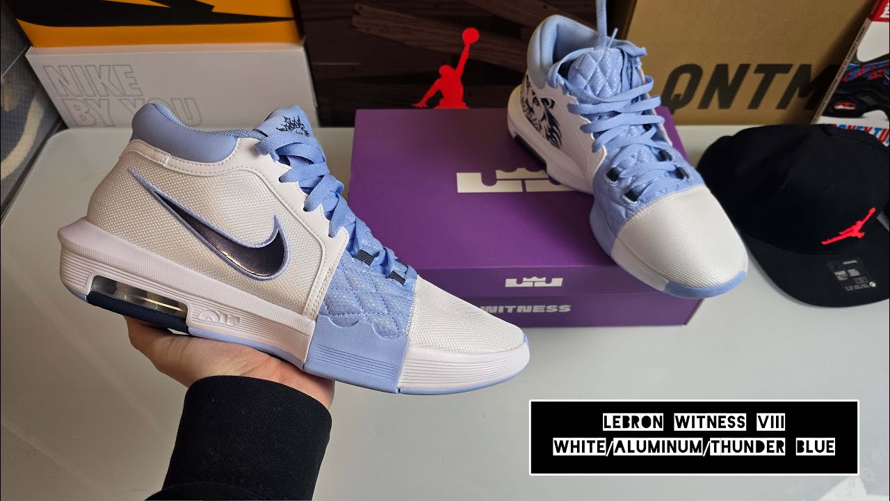 LeBron Witness VIII White/Aluminum/Thunder Blue -  On Feet and Check - Hmm 75%