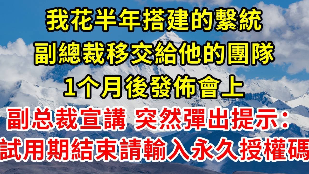 我花半年搭建的繫統，副總裁移交給他的團隊。1个月后发布会上，副总裁正在宣讲，突然彈出提示：「試用期結束，請輸入永久授權碼」