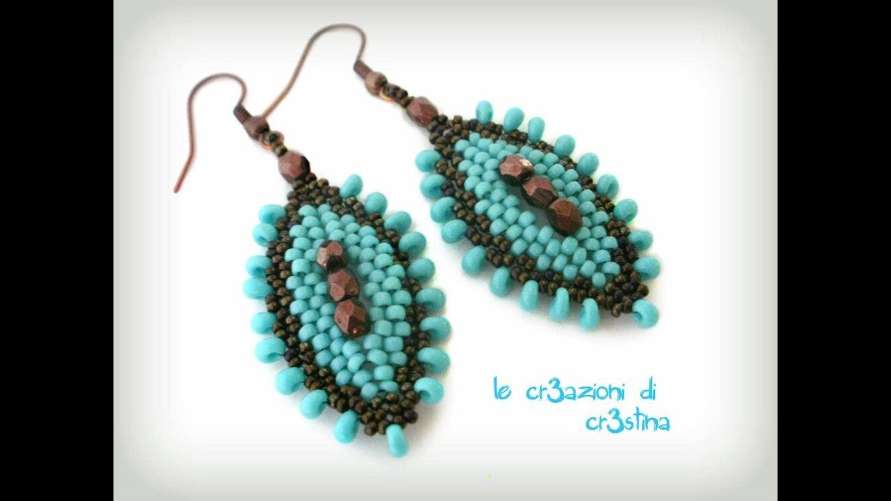 Tutorial Orecchini Ovali con perline, magatama e mezzi cristalli - Tecnica peyote/herringbone