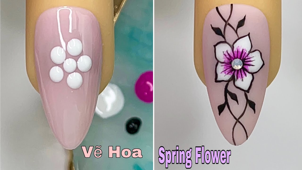 Spring Flower Nails Art For Beginner 💖Vẽ Hoa Xuân 💅 New Nails Design 💝 New Nails