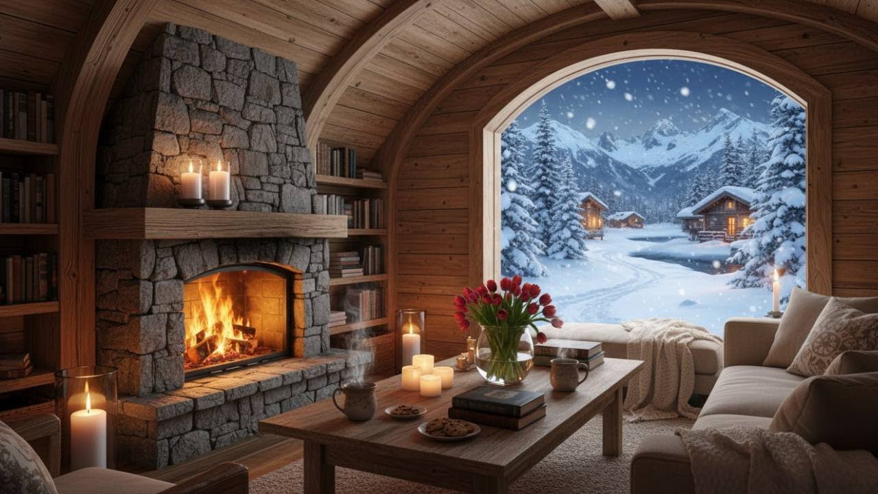 Warm Jazz in Snowy Cabin ☕ Relaxing Jazz Music for Stress Relief