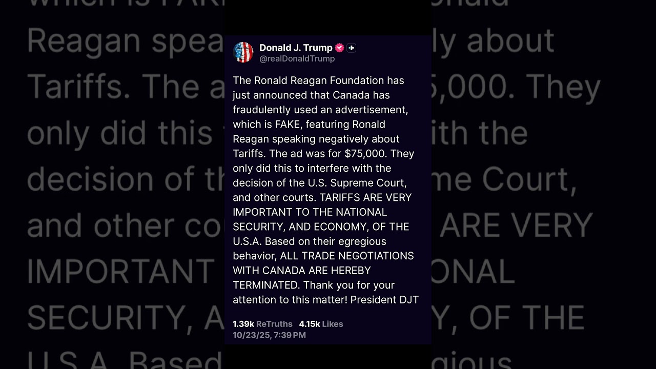 Трамп прекращает торговые переговоры с Канадой из-за рекламы с участием Рональда Рейгана. #новости