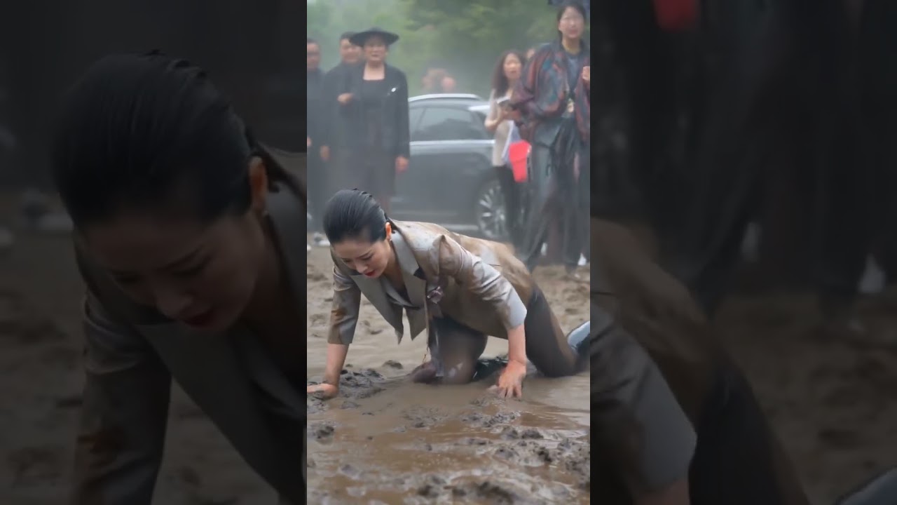 Officelady on the way to work 🔥🤤 #wetlook #wetclothes #muddygirl #muddyclothes #femalebeauty #viral