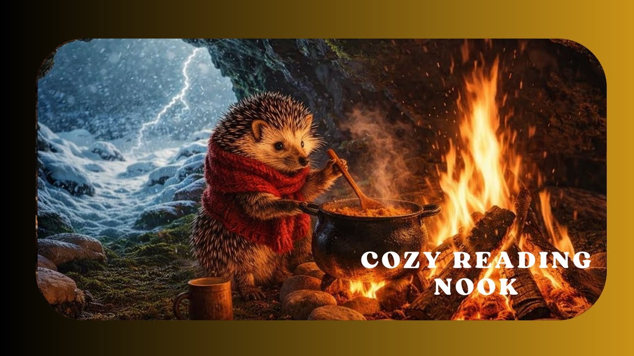 Hedgehog Winter Hideaway 🔥 Cozy Reading Nook | Relaxing Music & Crackling Fire for Focus & Calm