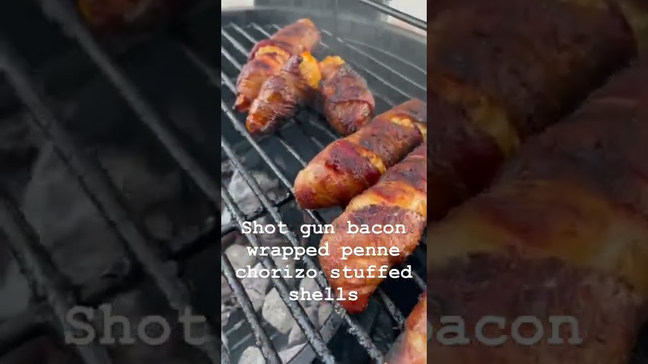 Shot gun bacon wrapped penne chorizo stuffed shells grilled on our @oklahomajoes 