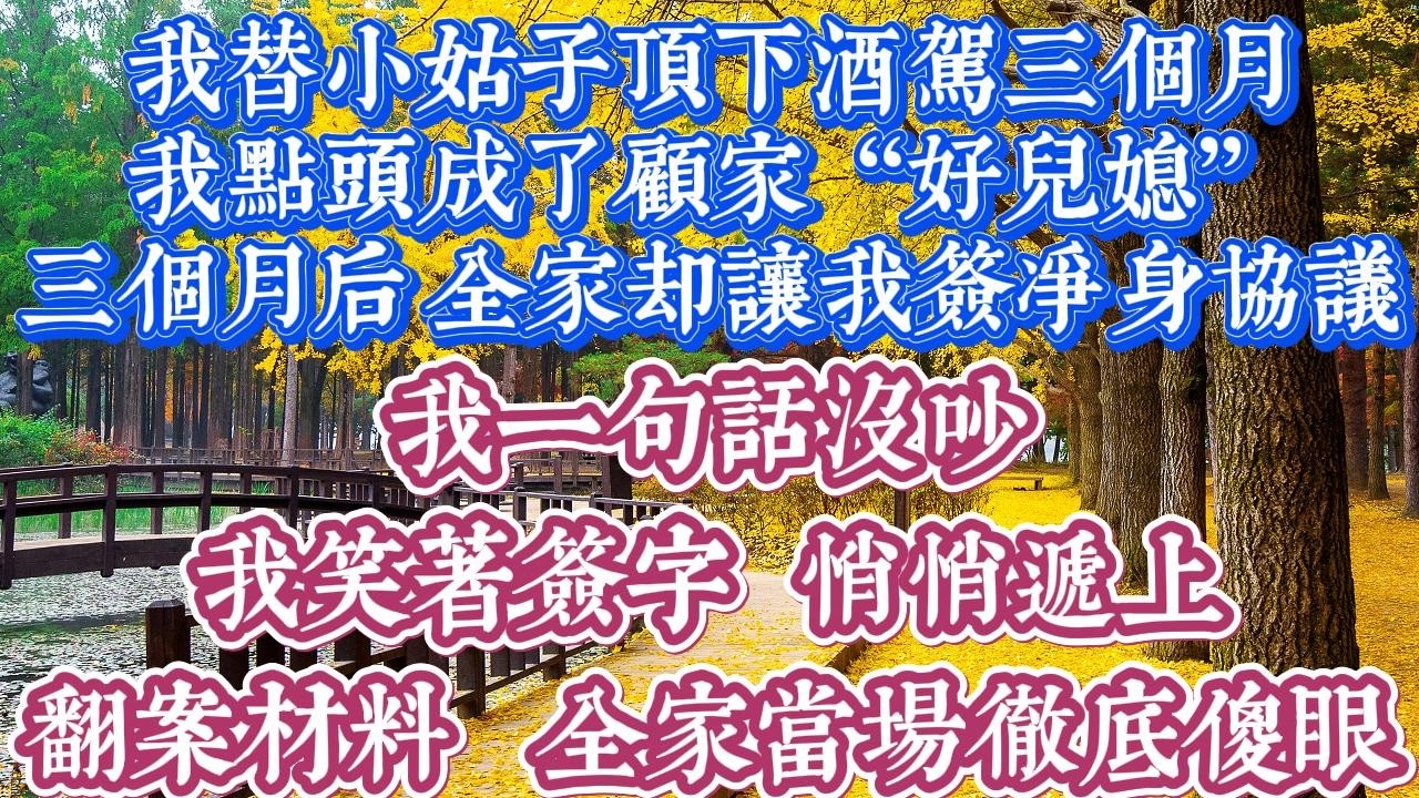 我替小姑子頂下酒駕,我點頭成了好兒媳，三個月后，全家却讓我簽净身協議，我一句話沒吵，笑著簽字，悄悄遞上翻案材料，全家當場徹底傻眼.