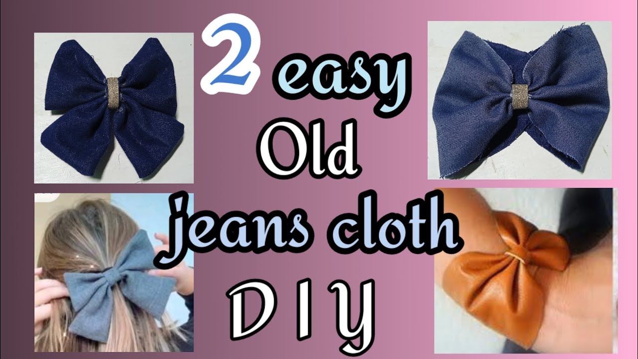 2 easy and amazing old jeans cloth recycle idea | jean hair bow | hand band