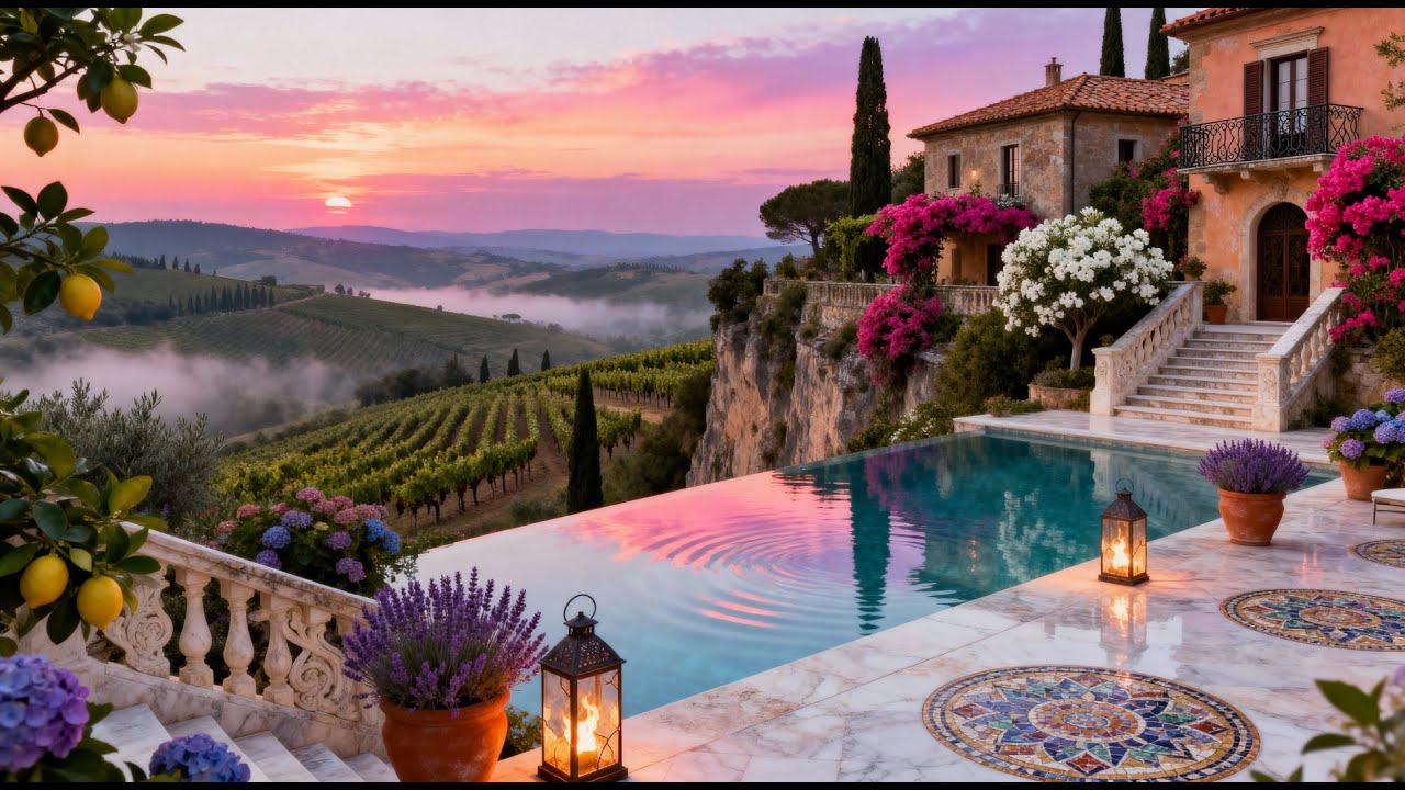 Tuscany Vineyard Sunset View 🌸 3H Ambient Nature Sounds Only for Sleep, Focus & Calm