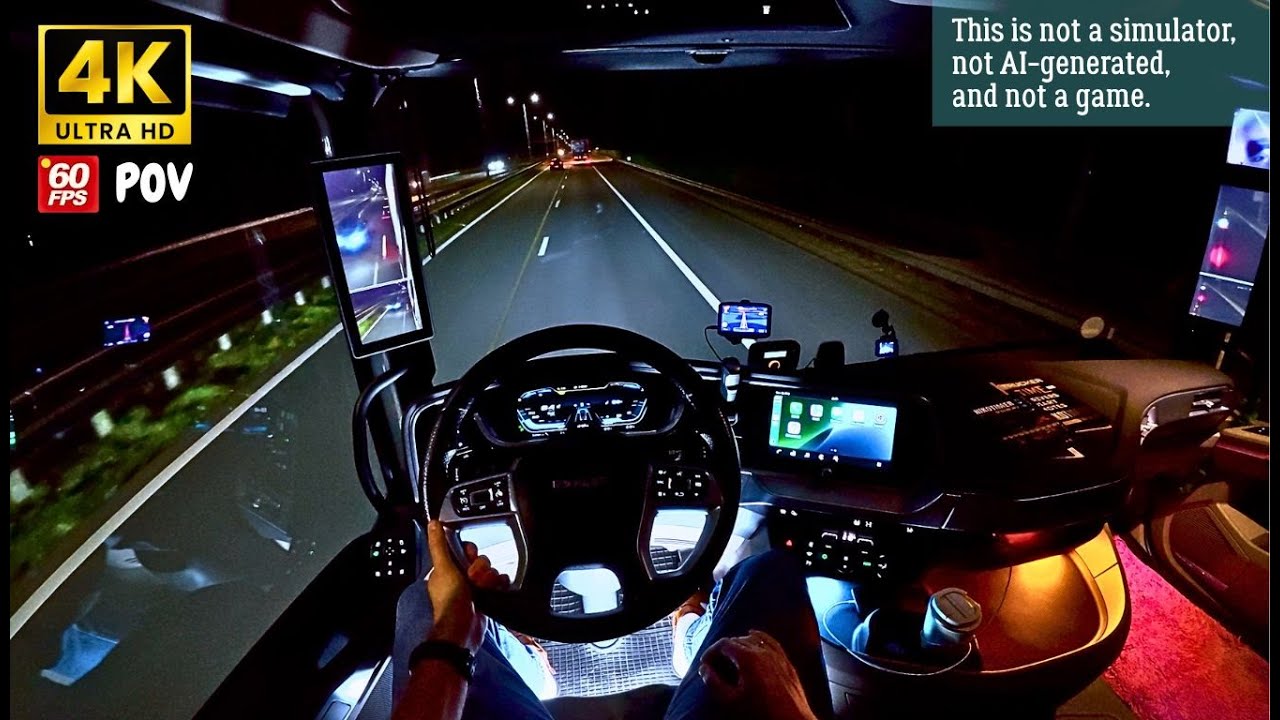 POV Truck Driving | Germany to Netherlands: Day to Night (Pure Engine Sounds) Sunset Highway!  No AI