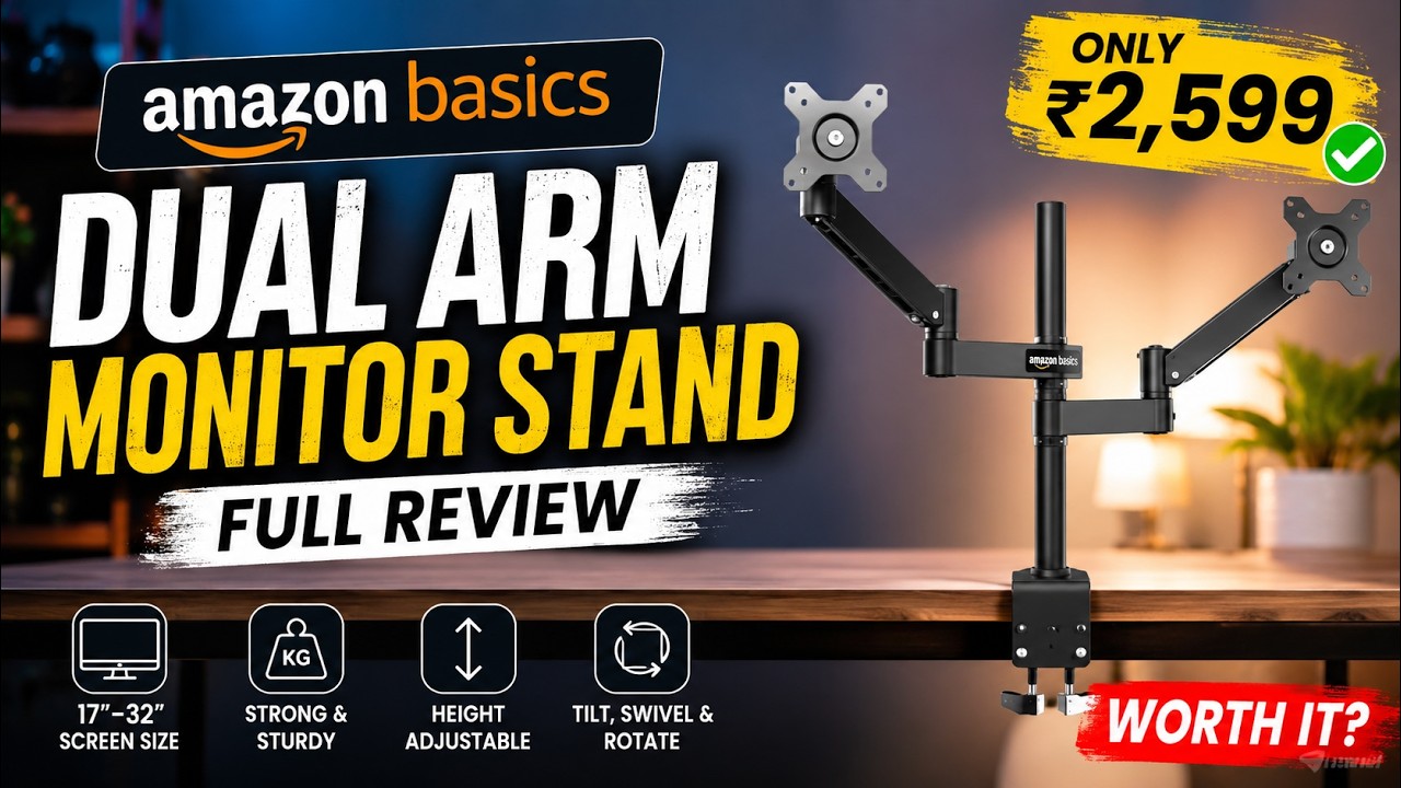 Amazon Basics Dual Monitor Stand Review - Height-Adjustable Arm Steel Mount @ ₹3799 | CeoWhoCodes