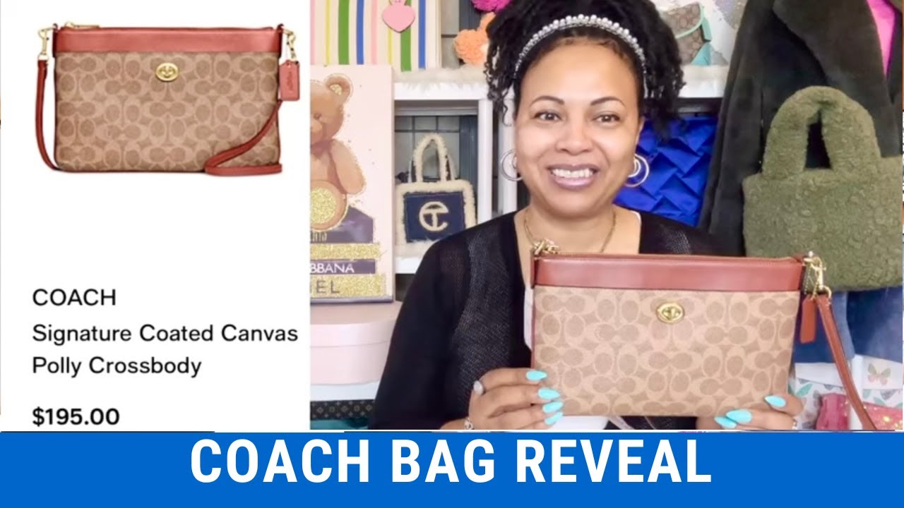 UNBOXING REVEAL COACH SIGNATURE COATED CANVAS POLLY CROSSBODY BAG ACCESSORIES IN MY BAG WIMB #coach