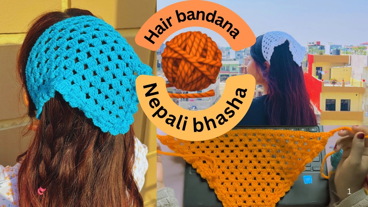 Easy crochet 🧶 hair bandana(scarf )tutorial #crochet #yarn #howtomake #bandana