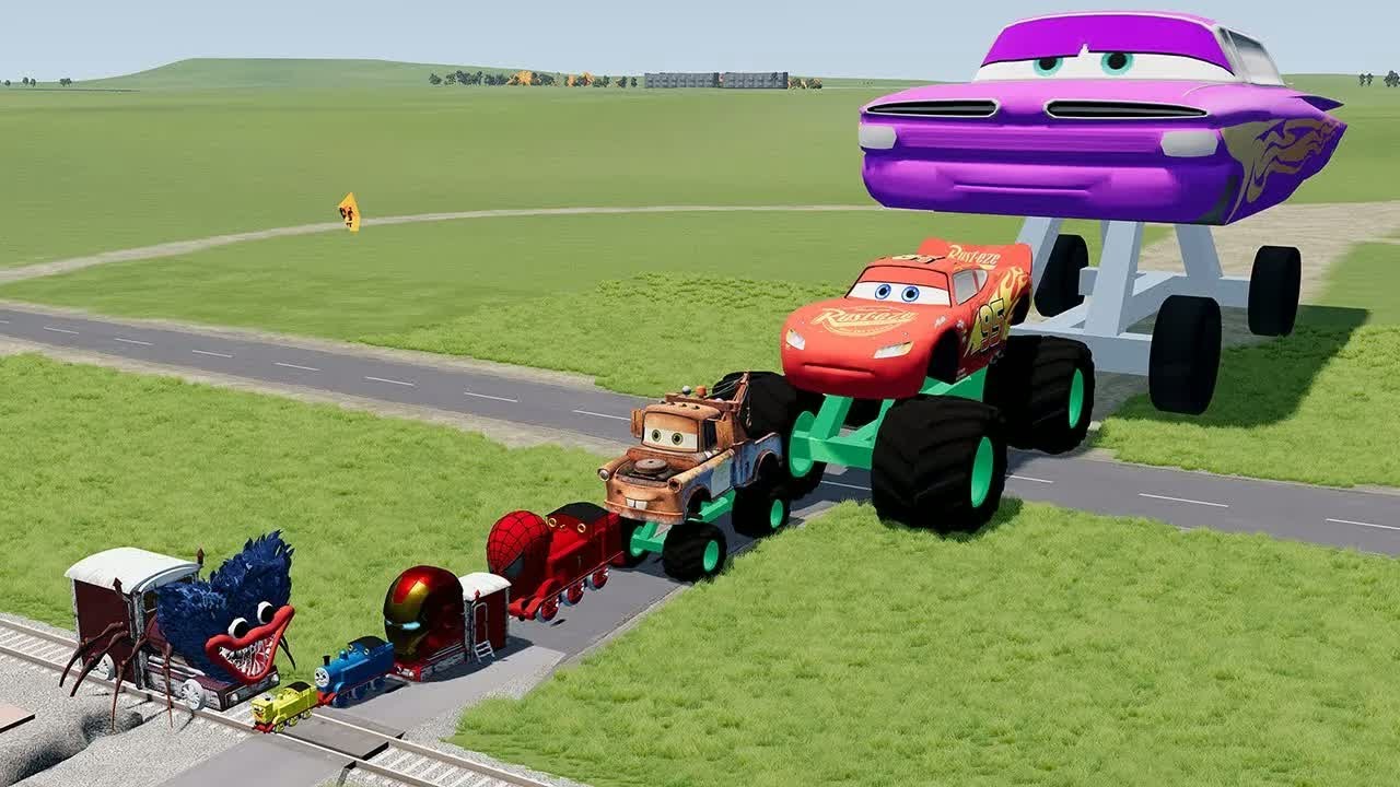 Big & Small Lightning McQueen Monster Wheels vs Pixar Cars with Big Wheels in BeamNG Drive #35