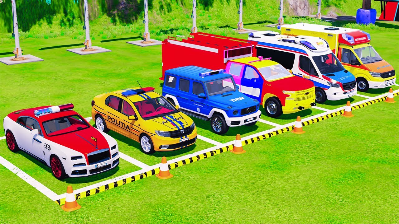POLICE COLORFULL - TRANSPORTING POLICE CARS, AMBULANCE VEHICLES, FIRE TRUCK WITH TRUCK - FS22 #238