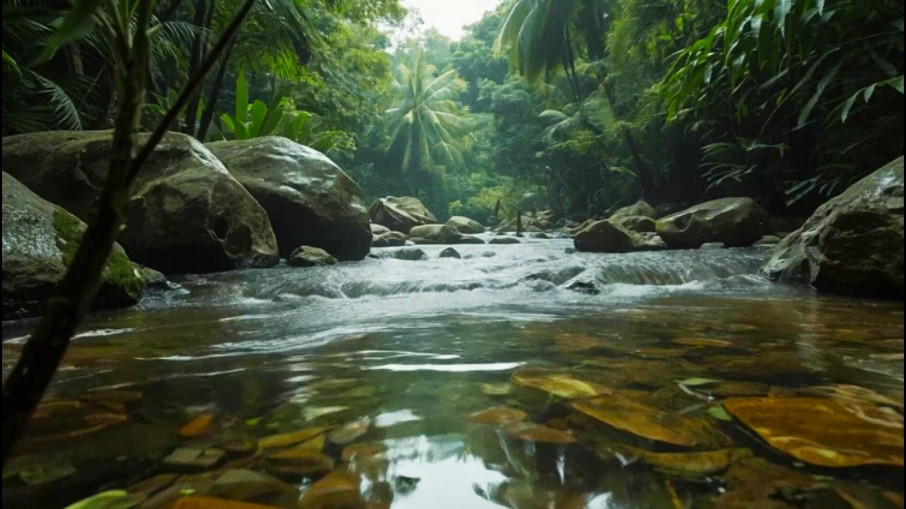 Deep Sleep River Ambience 💤 Tropical Stream Flow for Stress Relief & Calm