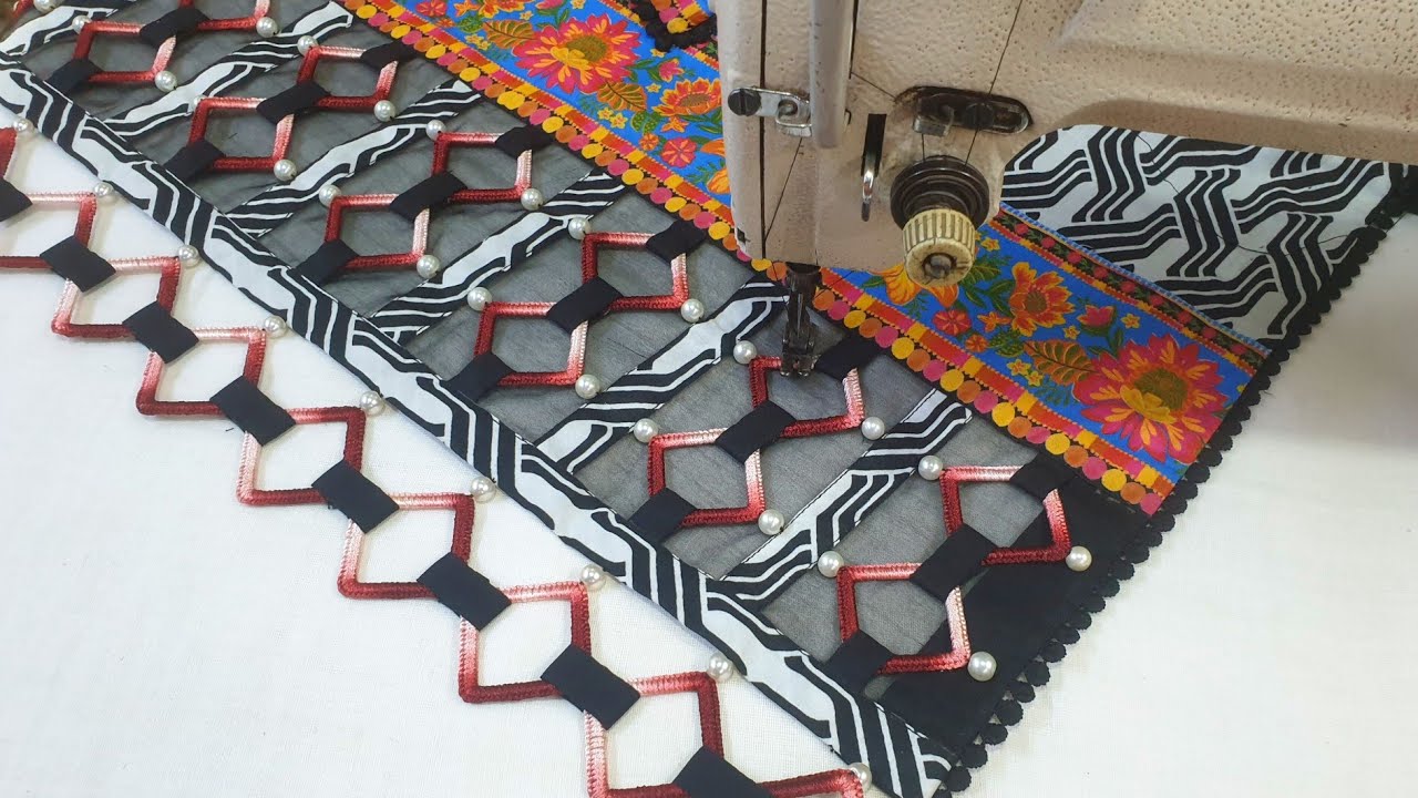 🟢 Elegant Thread & Pearl Cutwork Design | Perfect for Sleeves, Daman & Trousers