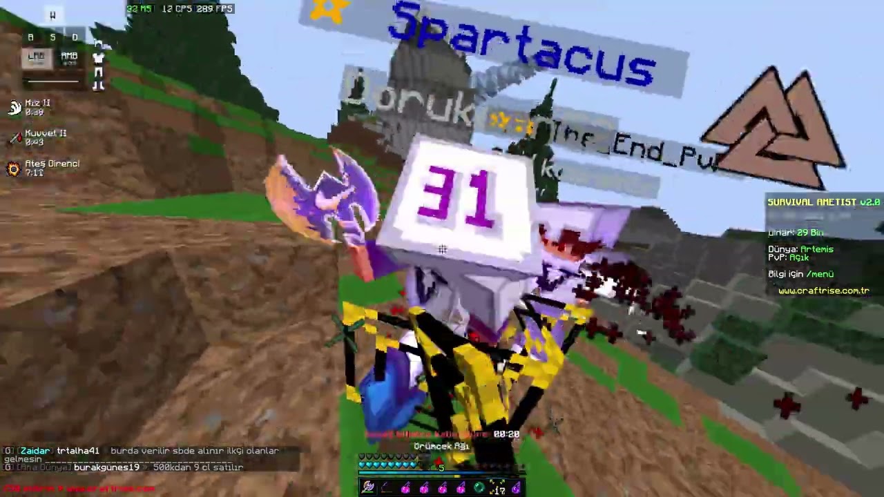 Artenin Babası Olma Pvp/Craftrise Survival Ametist PVP/Artemis PVP/Nether PVP/Açık alan/Duel PVP