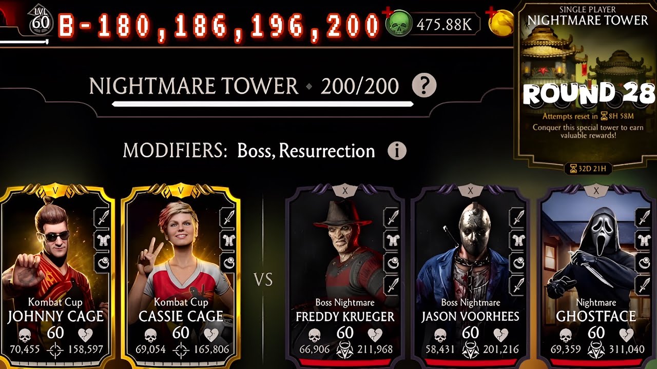 Nightmare Tower Boss Battle 200 & 180 Fight + Rewards | Mortal Kombat Mobile