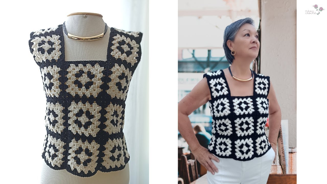 BLUSA REGATA ELEGANTE SQUARE OU QUADRADINHO DA VOV&Oacute;  DE CROCH&Ecirc;  - TUTORIAL COMPLETO