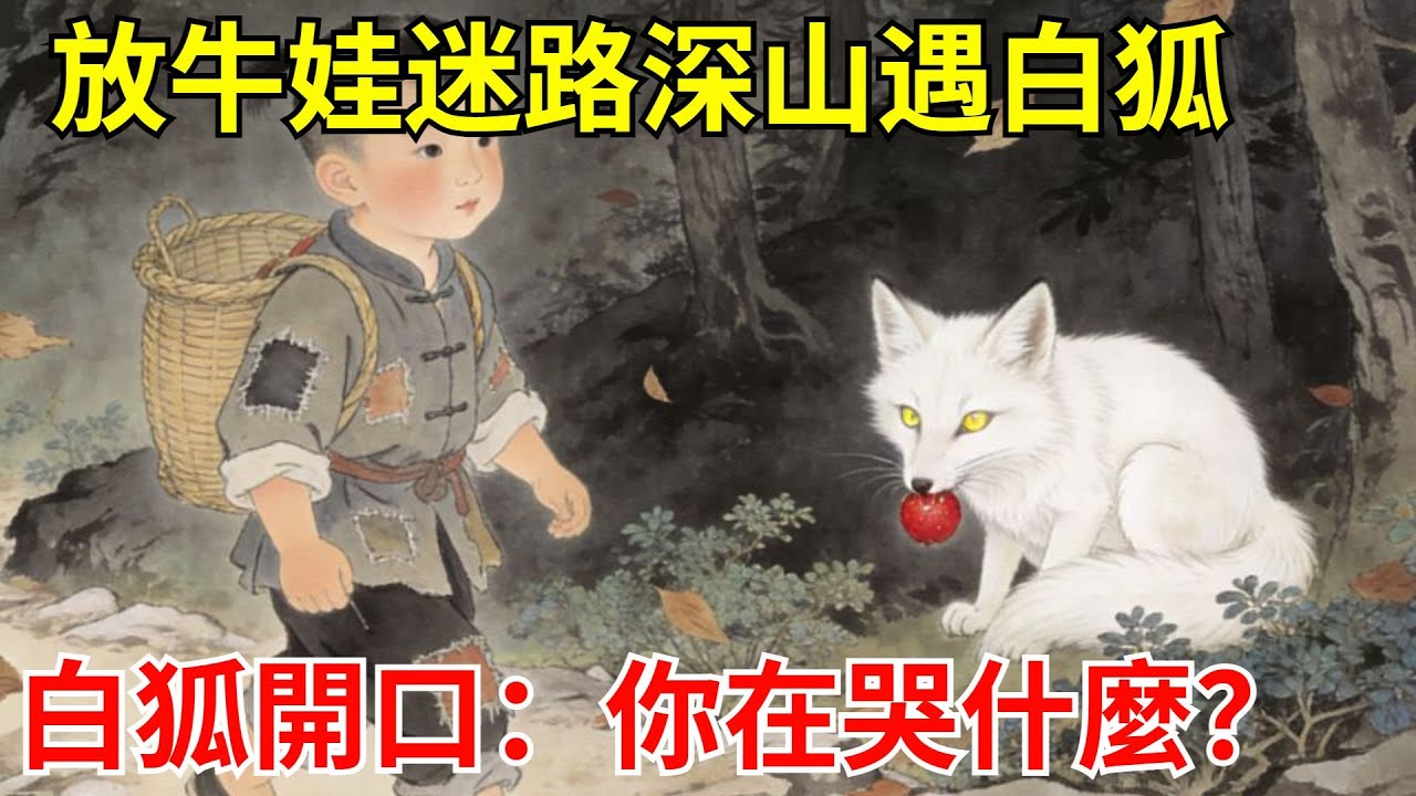 7歲放牛娃迷路深山，餓得昏睡！醒來見白狐蹲守，嘴叼一顆紅果。白狐竟開口問他：你在哭什麼？#故事頻道#聽書#民間故事#説書#善有善報#爽文